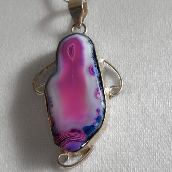 Natural Pink Botswana Agate 100% ARTISAN Pendant and Sterling Silver Chain - Picture 3 of 6
